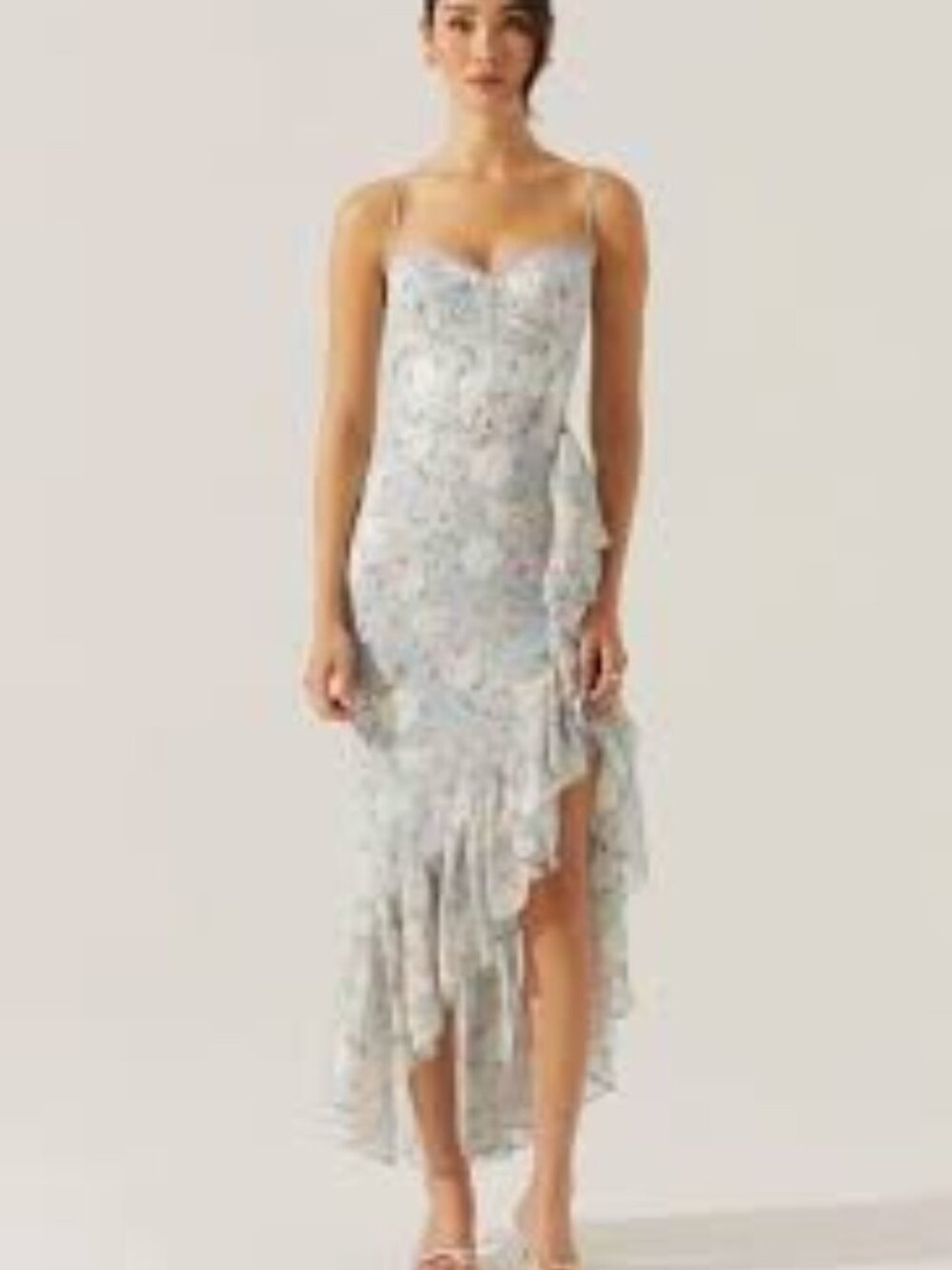 NEW ASTR brisbane asmmetrical ruffle hem dress in blue XS